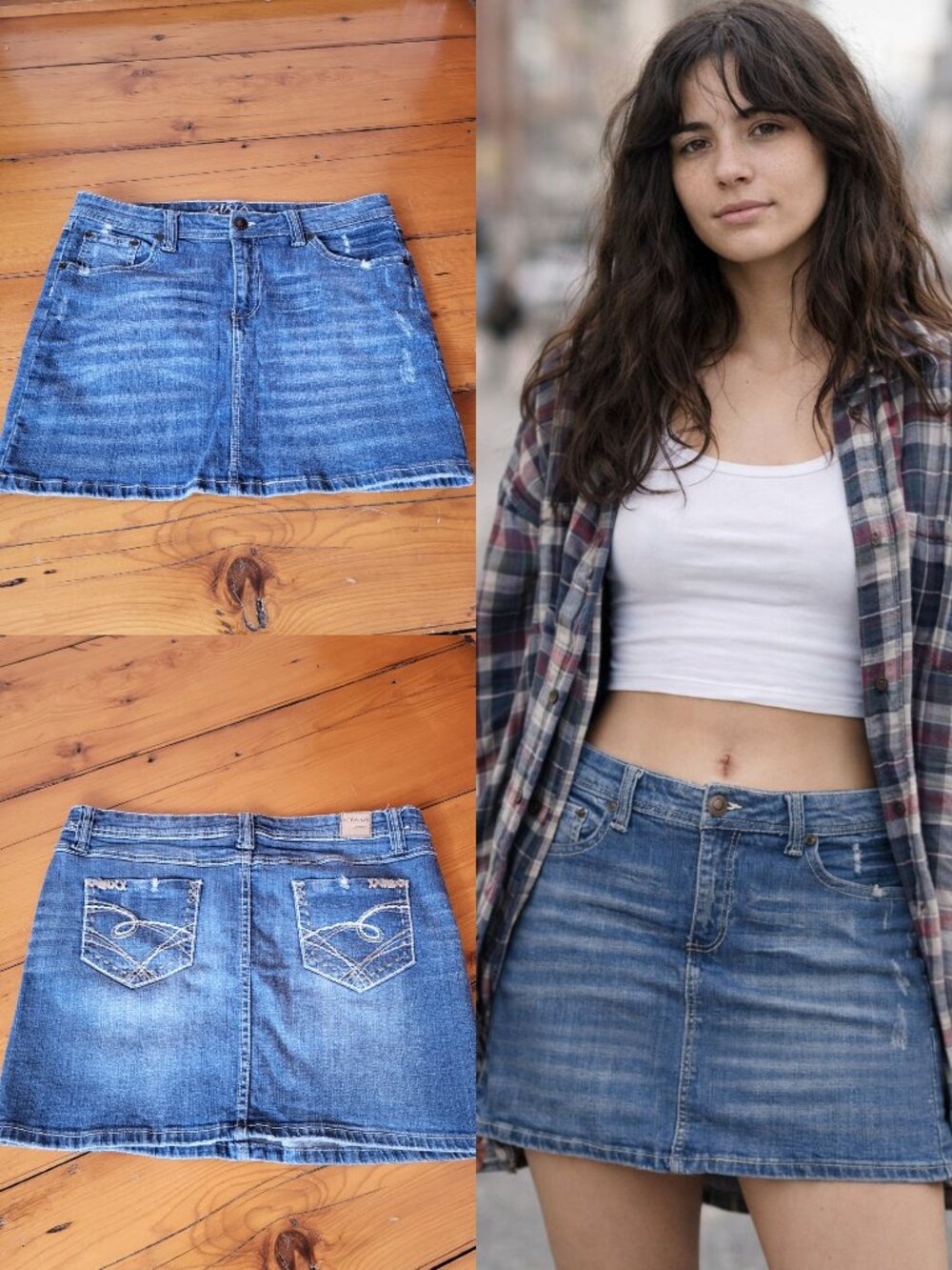 Y2K Jeans skirt Distressed Denim Mini Skirt Low Rise Size 11
